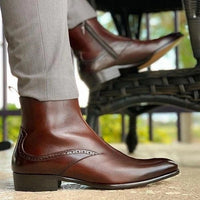 Thumbnail for New Low Heel 38-48 Men's Side Zipper Solid Low Boots - InspiredGrabs.com