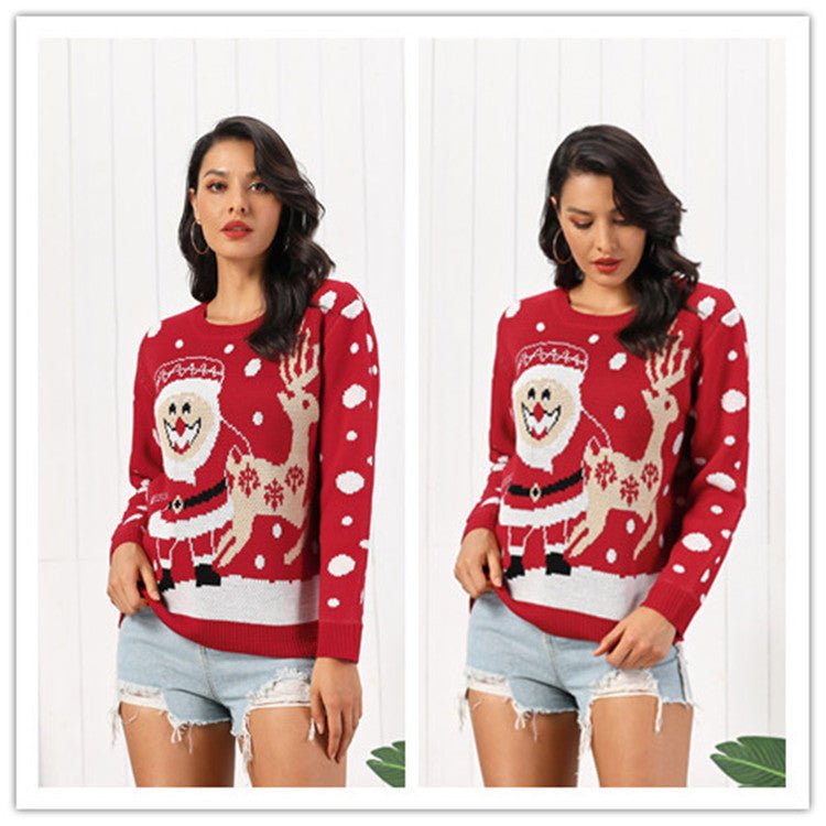 New Santa Fawn Jacquard Sweater Pullover - InspiredGrabs.com