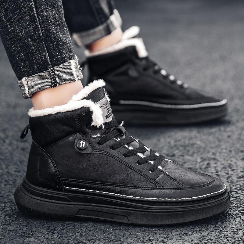 New Style Plus Velvet Thick Warm High-top Sneakers Men's Cotton Shoes Korean Fashion Casual Shoes - InspiredGrabs.com