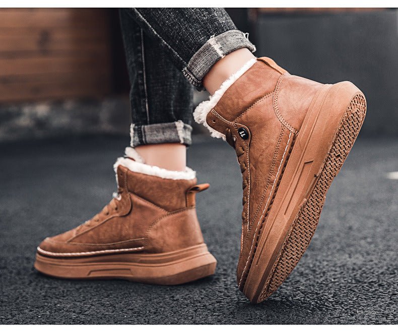 New Style Plus Velvet Thick Warm High-top Sneakers Men's Cotton Shoes Korean Fashion Casual Shoes - InspiredGrabs.com