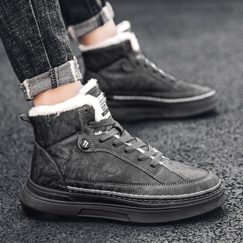 New Style Plus Velvet Thick Warm High-top Sneakers Men's Cotton Shoes Korean Fashion Casual Shoes - InspiredGrabs.com