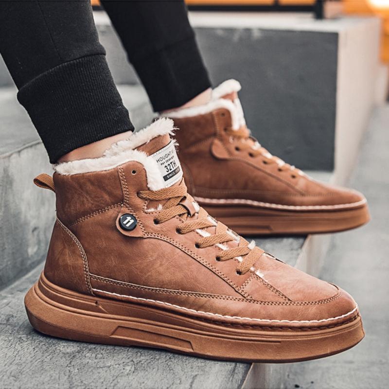 New Style Plus Velvet Thick Warm High-top Sneakers Men's Cotton Shoes Korean Fashion Casual Shoes - InspiredGrabs.com