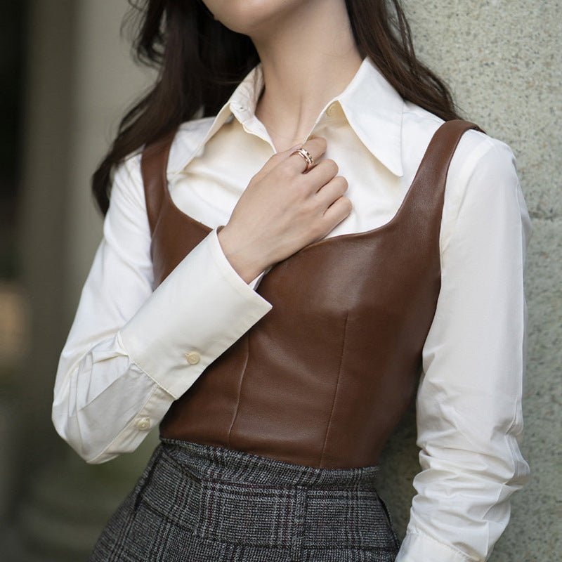 Outer Wear Genuine Leather Small Sling Vest Coat - InspiredGrabs.com