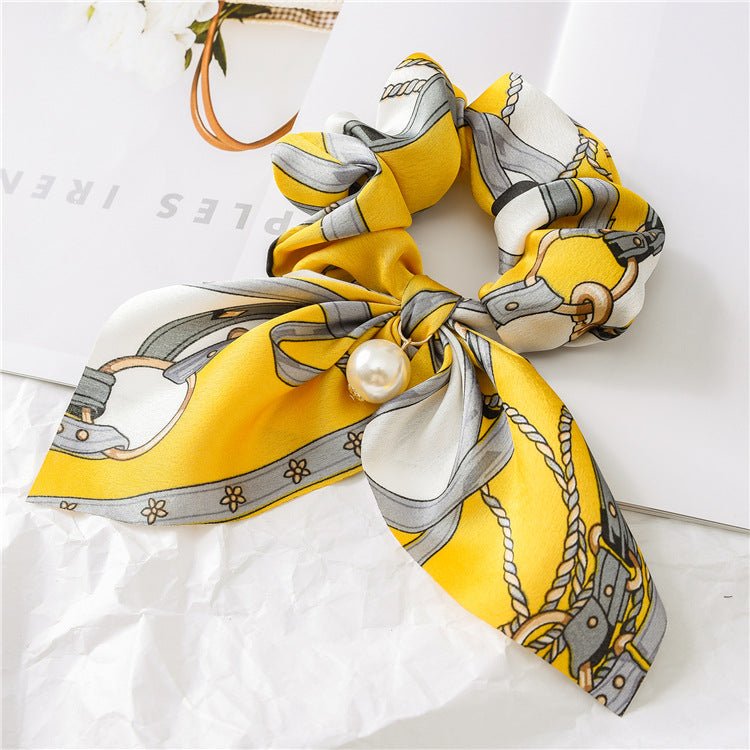 Pearl Pendant Large Intestine Ring Hair Band Women's Hair Knot Knotted Big Bow Hair Rope - InspiredGrabs.com