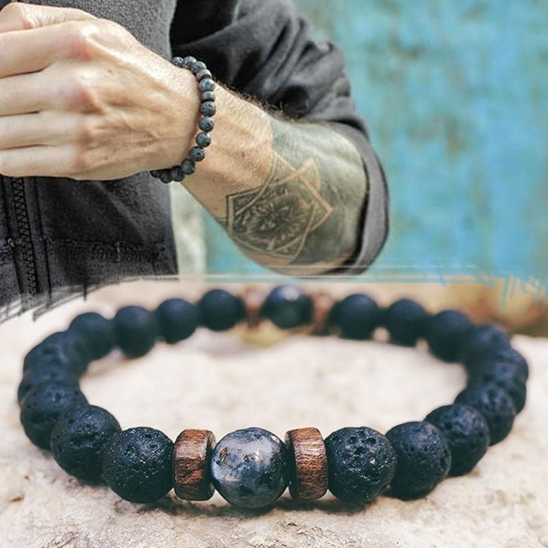 Personality Men's Black Volcanic Stone Bracelet - InspiredGrabs.com