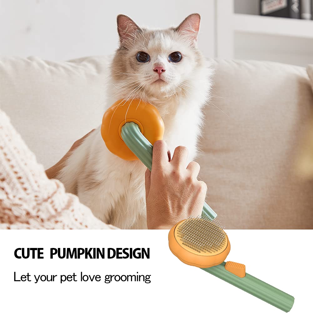 Pet Pumpkin Brush, Pet Grooming Self-cleaning Slicker Brush for Dogs Cats Puppy Rabbit, Cat Brush Grooming Gently Removes Loose Undercoat, Mats Tangled Hair Slicker Brush - InspiredGrabs.com