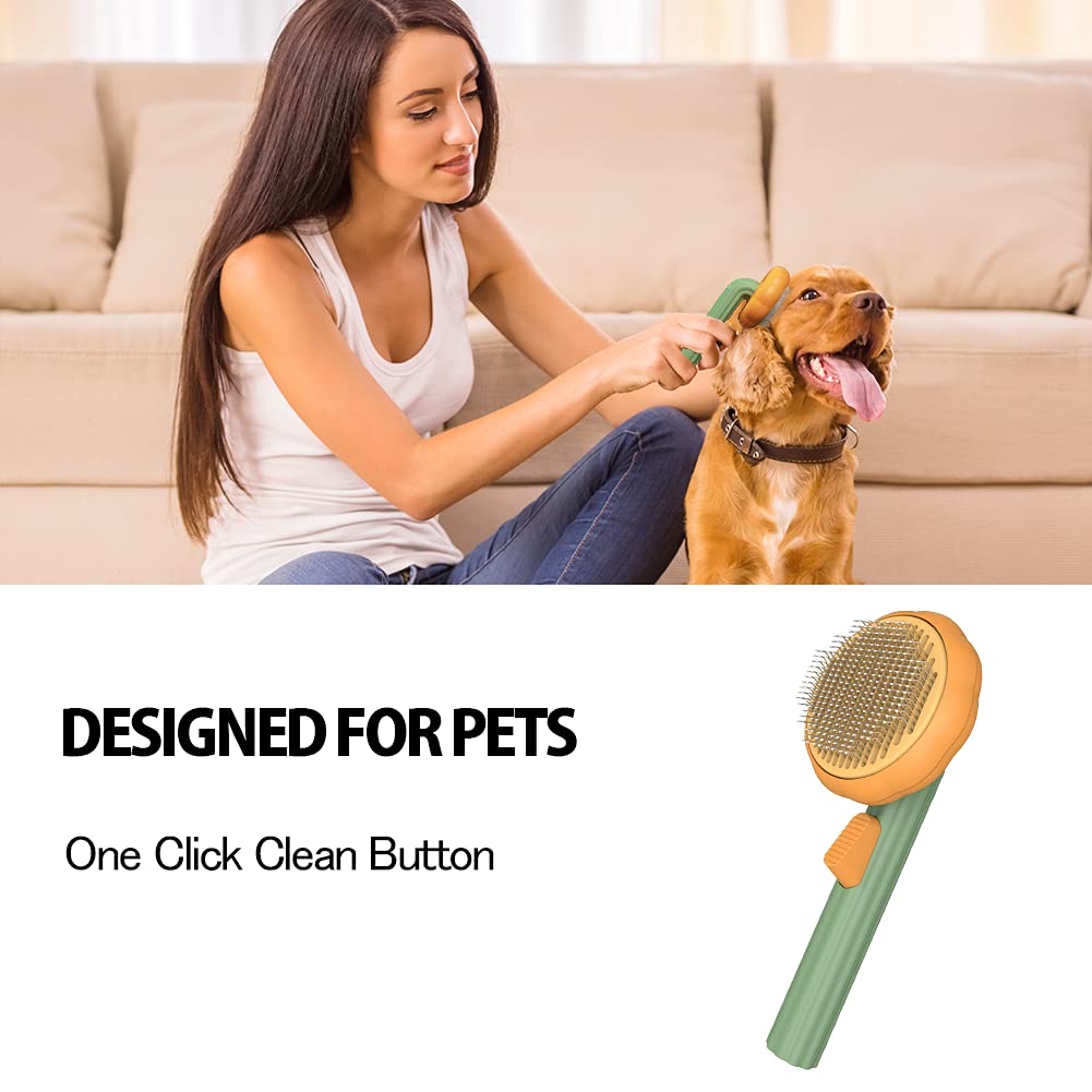 Pet Pumpkin Brush, Pet Grooming Self-cleaning Slicker Brush for Dogs Cats Puppy Rabbit, Cat Brush Grooming Gently Removes Loose Undercoat, Mats Tangled Hair Slicker Brush - InspiredGrabs.com