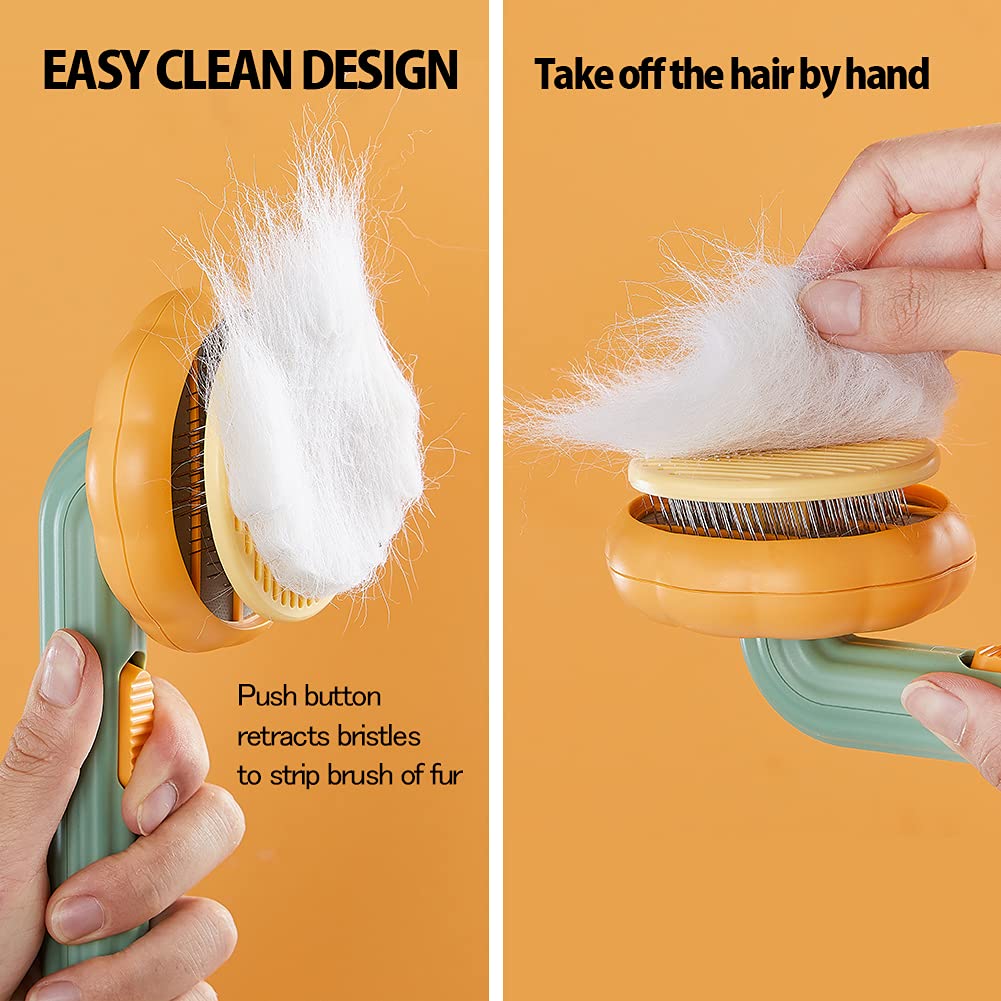 Pet Pumpkin Brush, Pet Grooming Self-cleaning Slicker Brush for Dogs Cats Puppy Rabbit, Cat Brush Grooming Gently Removes Loose Undercoat, Mats Tangled Hair Slicker Brush - InspiredGrabs.com