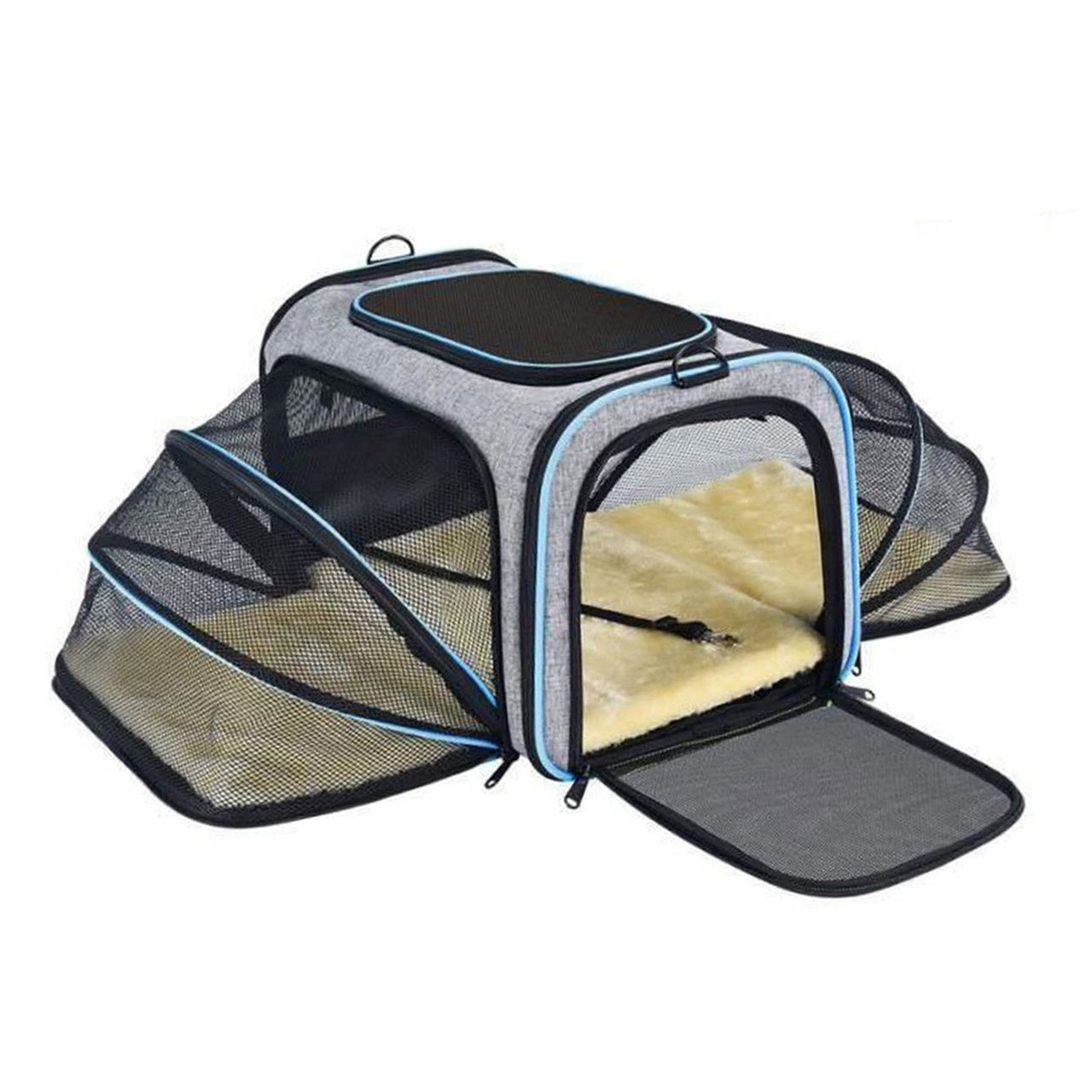 Pet Travel Bag Safe Airline-approved Expandable Foldable Soft-sided Dog Carrier 3-door 2 Reflective Tapes - InspiredGrabs.com