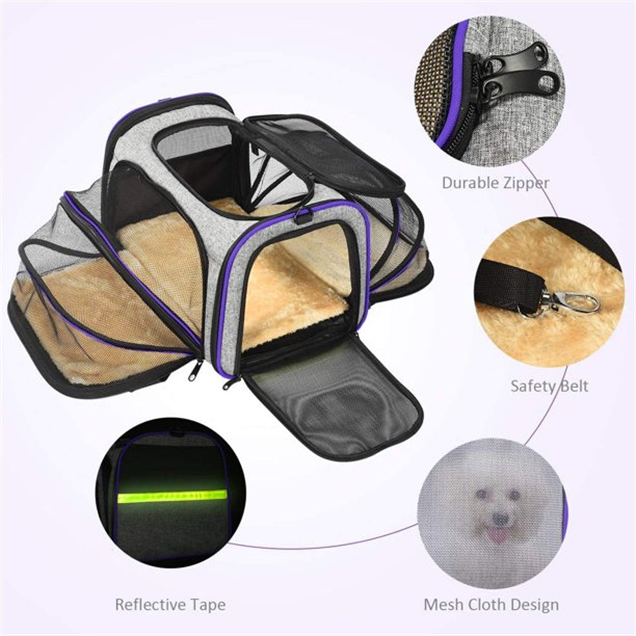 Pet Travel Bag Safe Airline-approved Expandable Foldable Soft-sided Dog Carrier 3-door 2 Reflective Tapes - InspiredGrabs.com