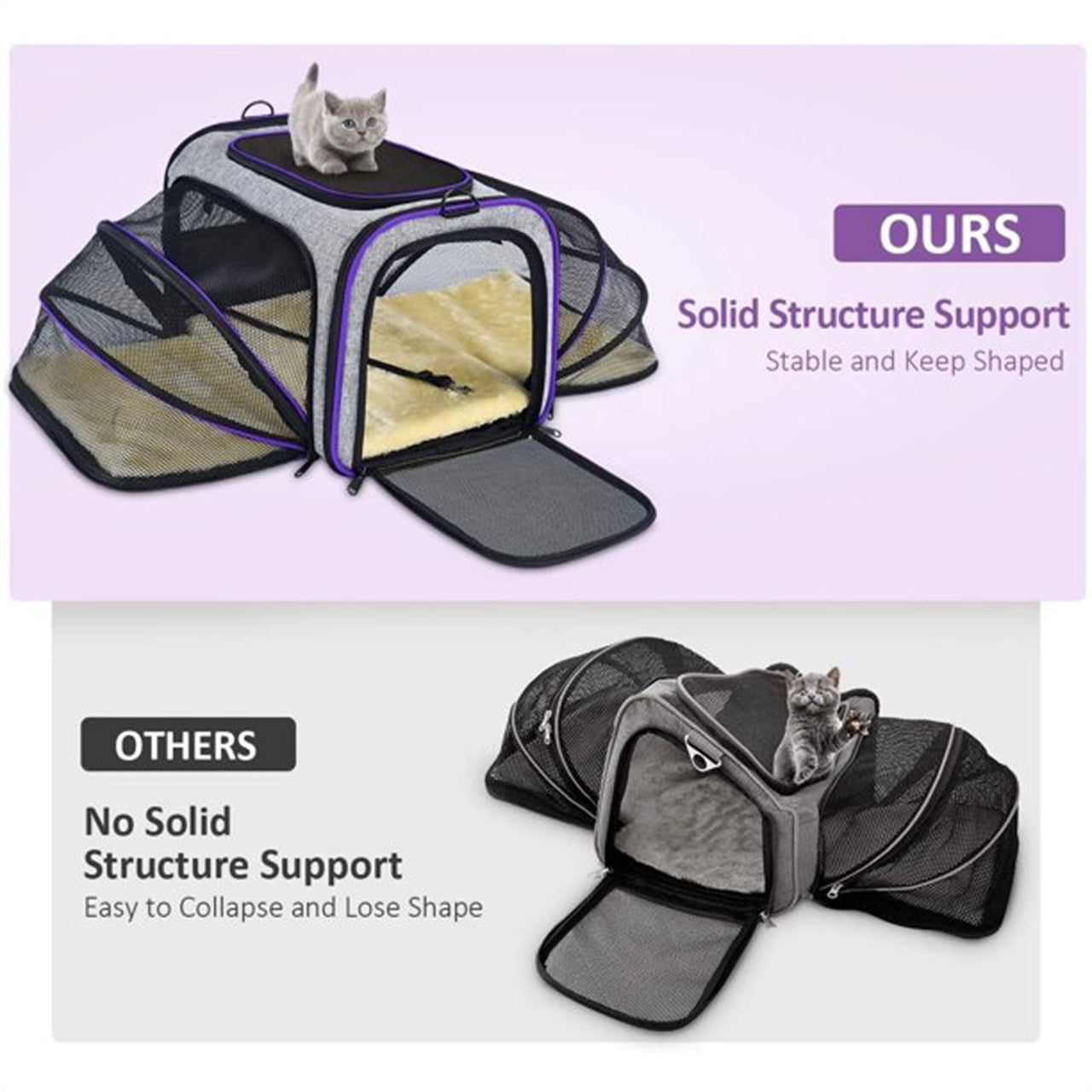 Pet Travel Bag Safe Airline-approved Expandable Foldable Soft-sided Dog Carrier 3-door 2 Reflective Tapes - InspiredGrabs.com