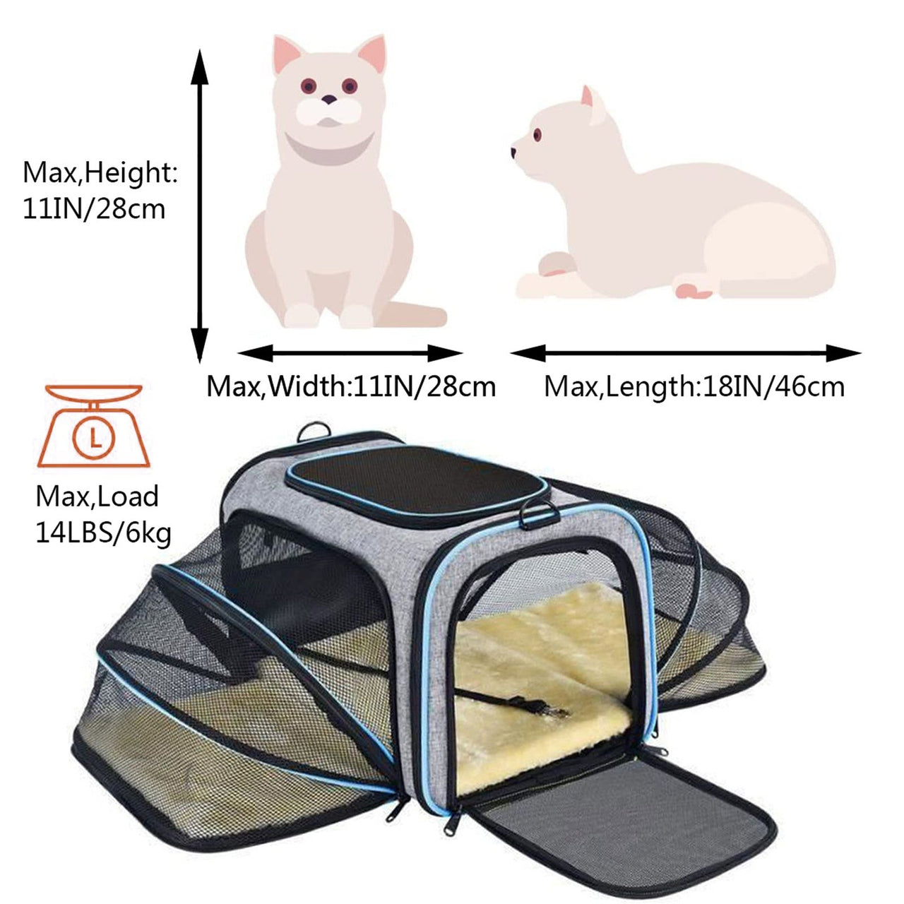 Pet Travel Bag Safe Airline-approved Expandable Foldable Soft-sided Dog Carrier 3-door 2 Reflective Tapes - InspiredGrabs.com