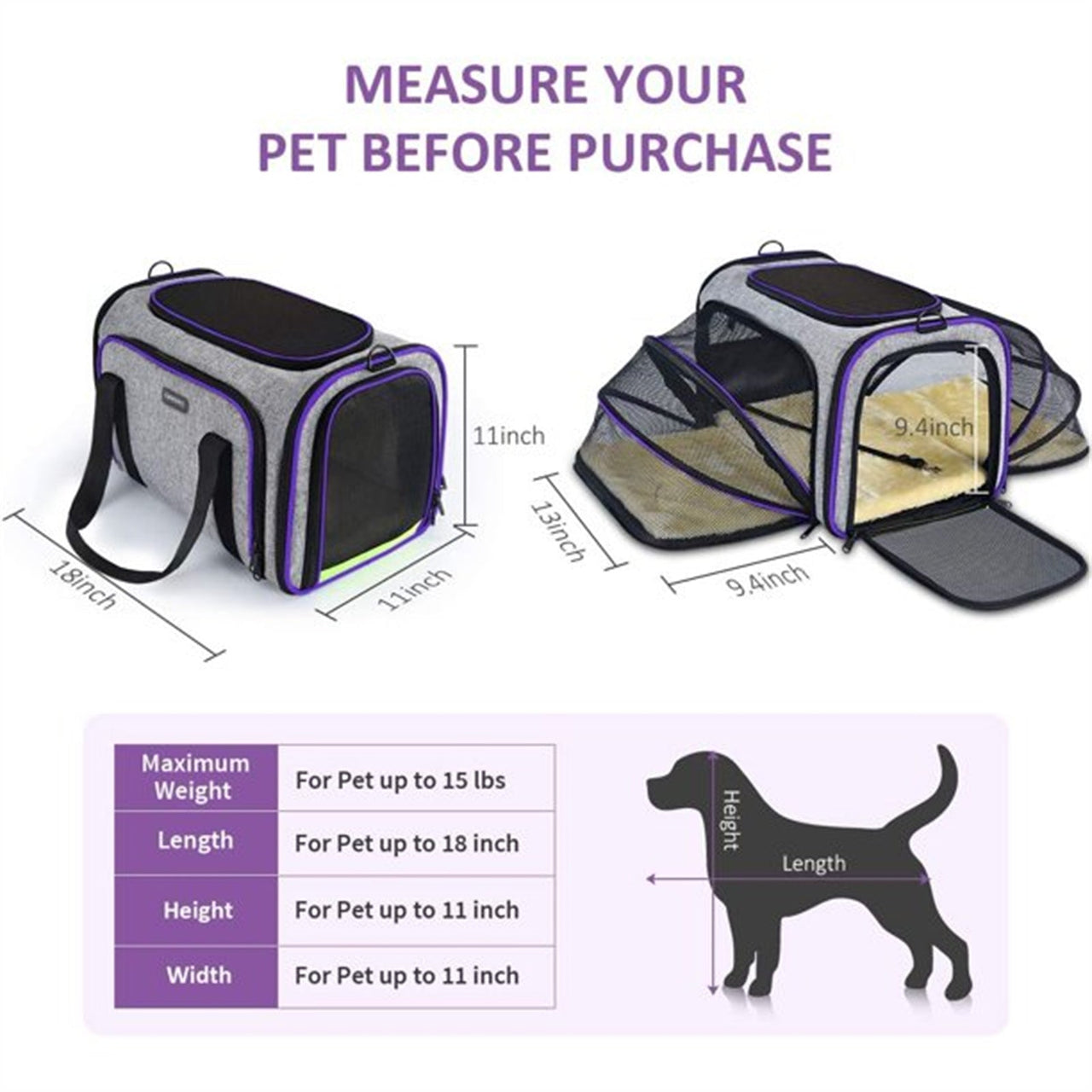 Pet Travel Bag Safe Airline-approved Expandable Foldable Soft-sided Dog Carrier 3-door 2 Reflective Tapes - InspiredGrabs.com