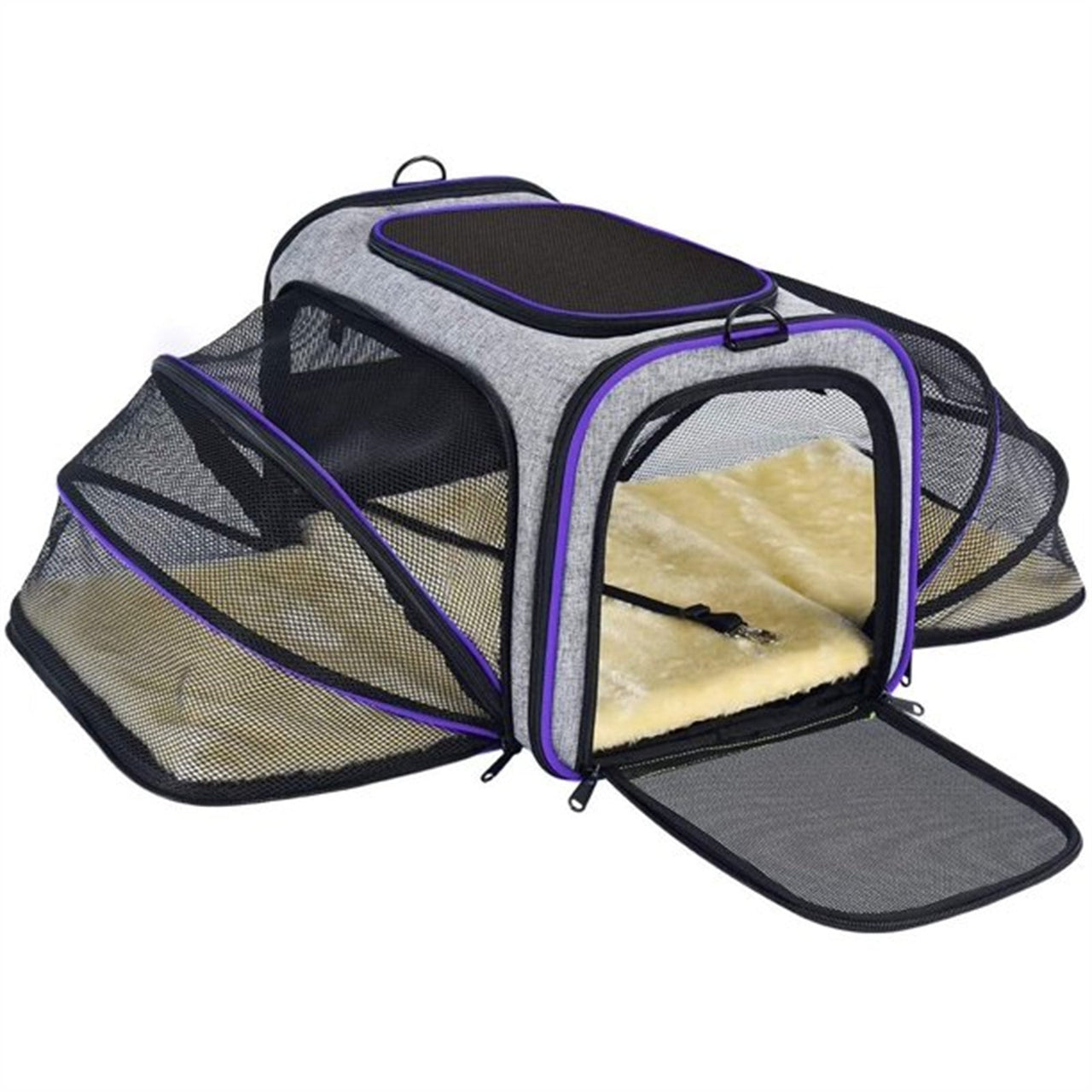 Pet Travel Bag Safe Airline-approved Expandable Foldable Soft-sided Dog Carrier 3-door 2 Reflective Tapes - InspiredGrabs.com