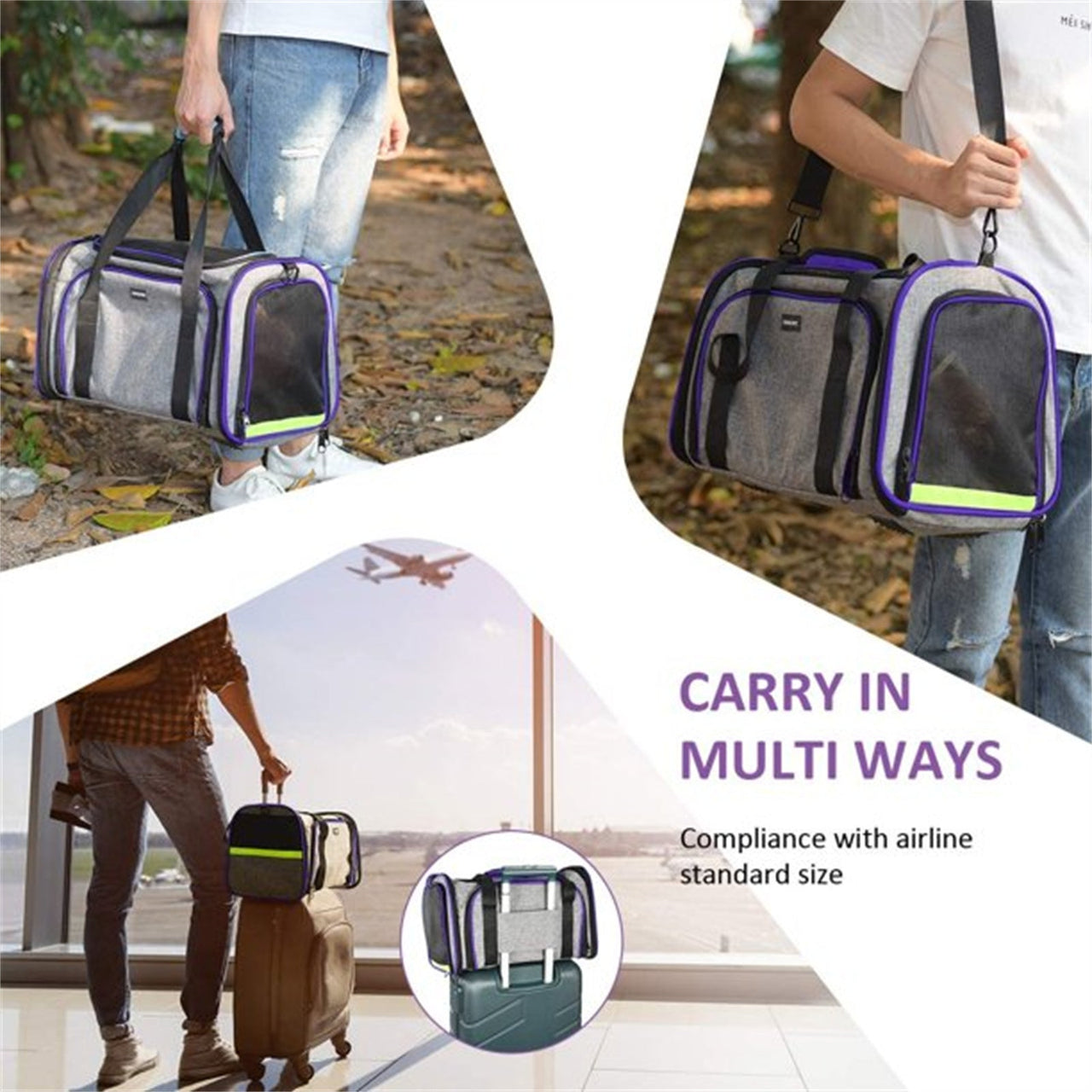 Pet Travel Bag Safe Airline-approved Expandable Foldable Soft-sided Dog Carrier 3-door 2 Reflective Tapes - InspiredGrabs.com