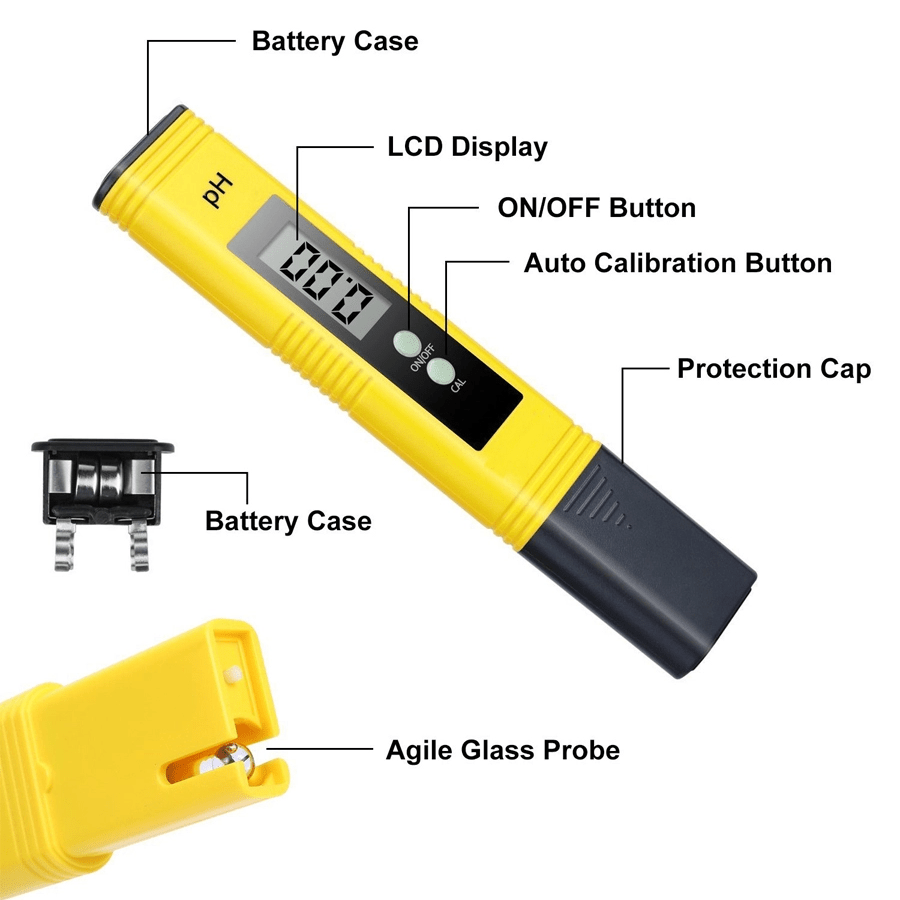 PH Meter 0.01 PH Battery Powder High Precision Water Quality EC Tester 0-14 PH Measurement Range for Aquarium Swimming Pool Digital Electric PH Meter LCD Tester Pocket Hydroponics Aquarium Water Test - InspiredGrabs.com