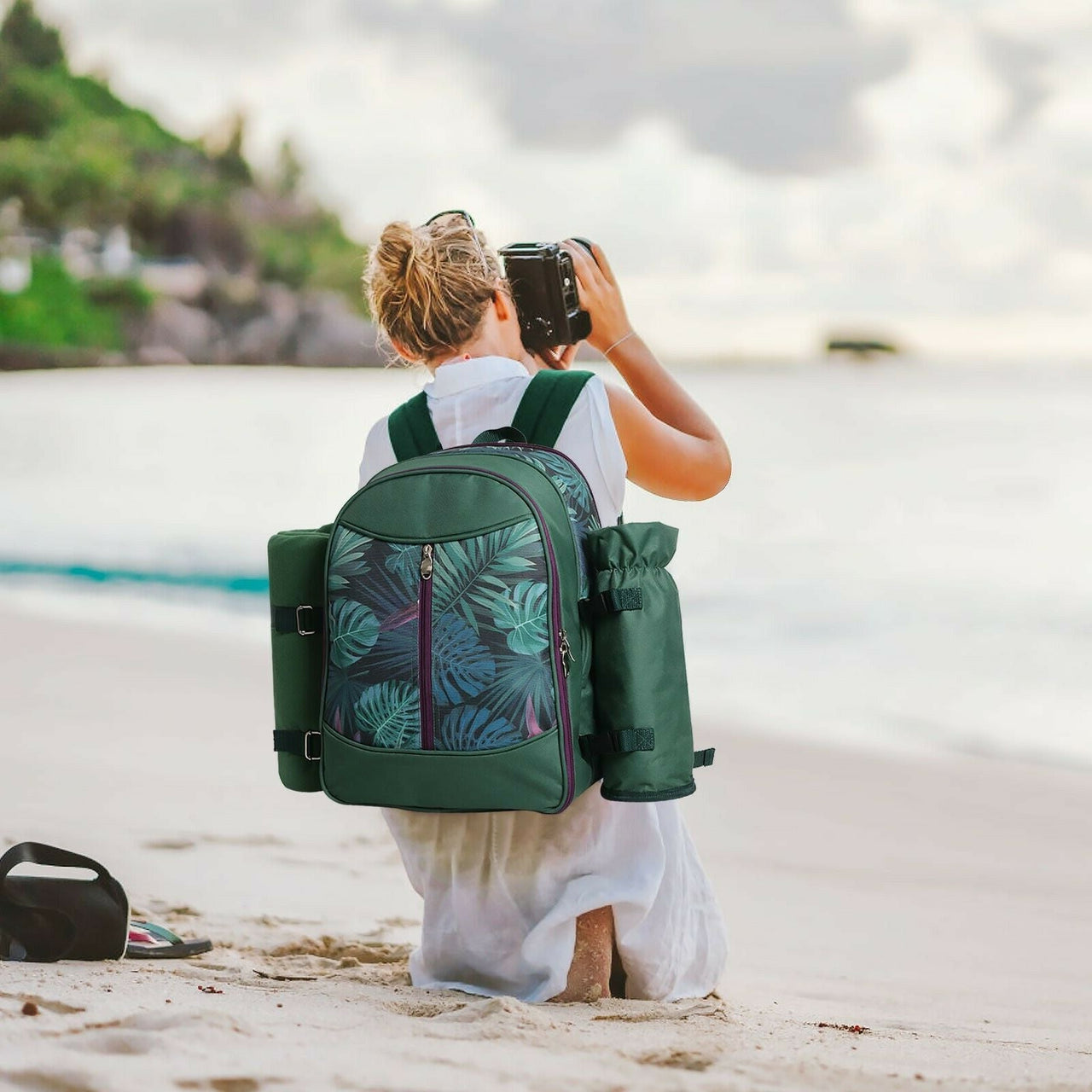 Picnic Backpack Set with Cutlery Kit Cooler Compartment Blanket for 4 Persons - InspiredGrabs.com