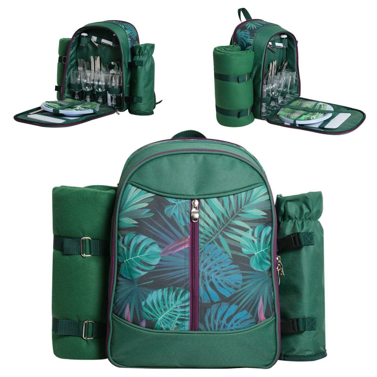 Picnic Backpack Set with Cutlery Kit Cooler Compartment Blanket for 4 Persons - InspiredGrabs.com