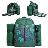 Thumbnail for Picnic Backpack Set with Cutlery Kit Cooler Compartment Blanket for 4 Persons - InspiredGrabs.com