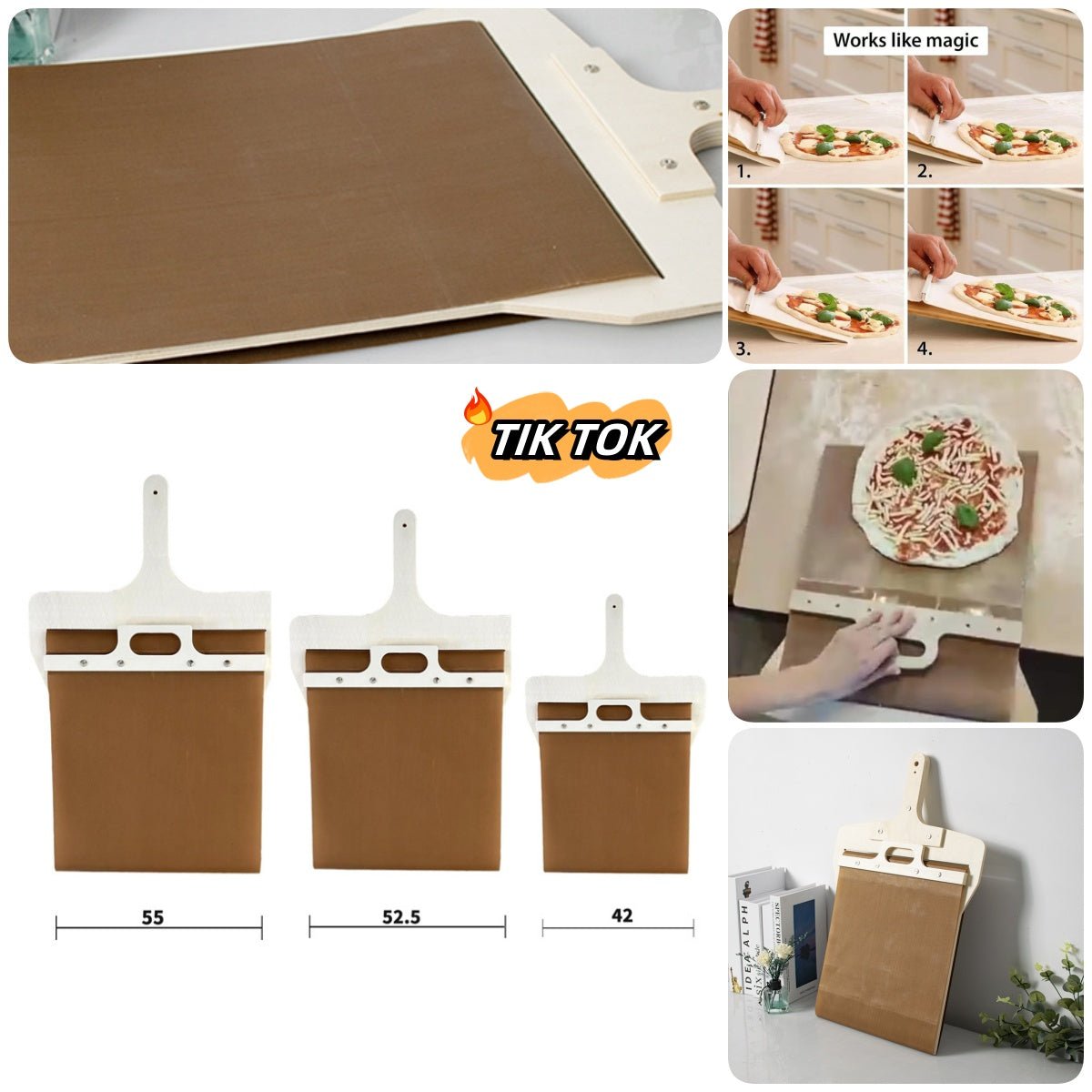 Pizza Peel Shovel with Sliding Feature, Wooden Handle, 3 Sizes - Storage and Transfer Board for Pizza, Kitchen Tools - InspiredGrabs.com