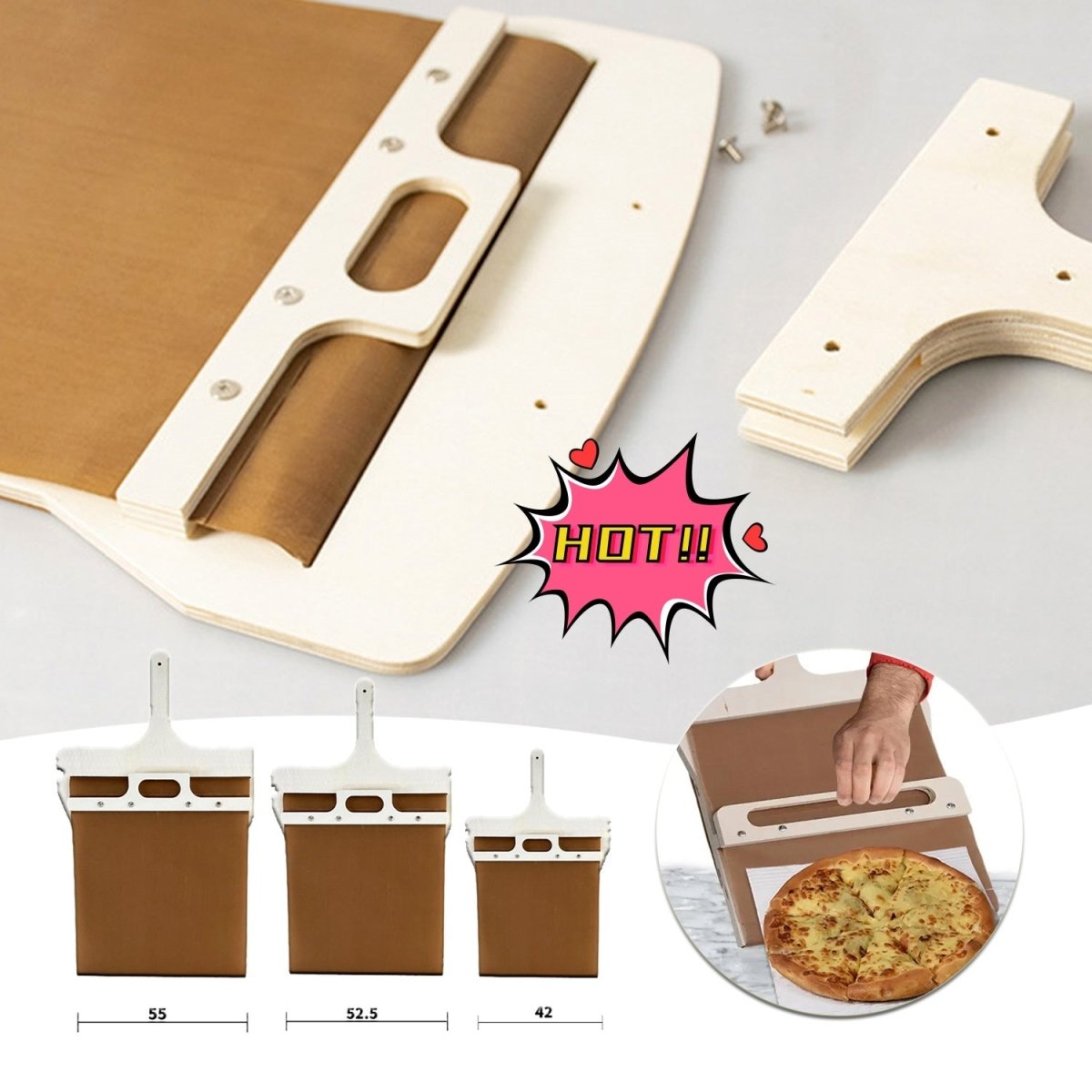 Pizza Peel Shovel with Sliding Feature, Wooden Handle, 3 Sizes - Storage and Transfer Board for Pizza, Kitchen Tools - InspiredGrabs.com