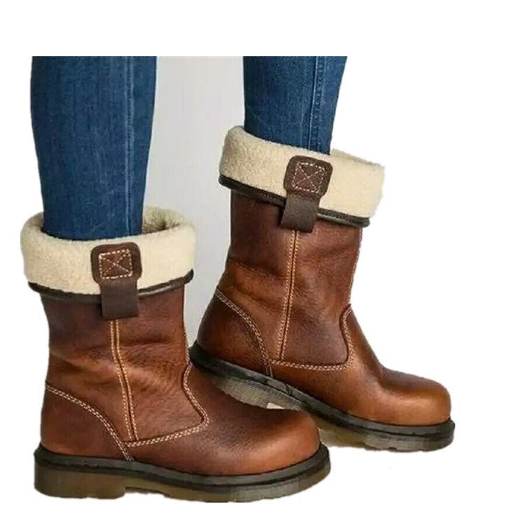 Plush Warm Flat Bottomed Medium Boots Women's Large - InspiredGrabs.com