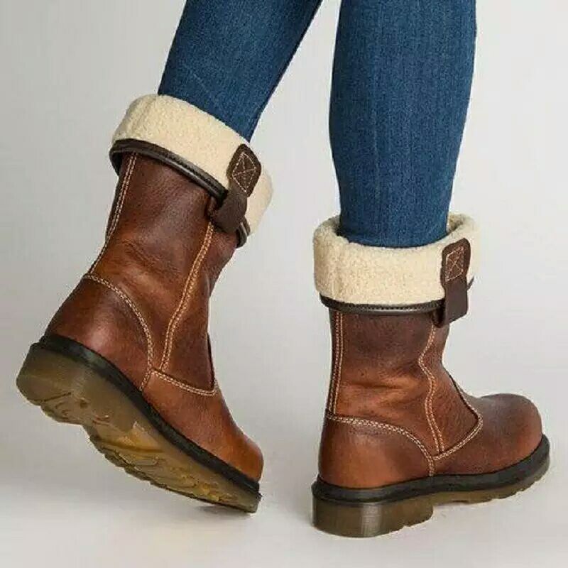 Plush Warm Flat Bottomed Medium Boots Women's Large - InspiredGrabs.com