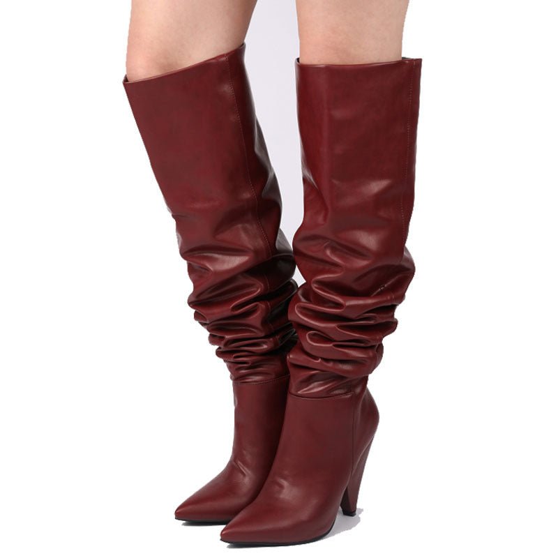 Pointed-toe Folds Profiled Heel Over the Knee Boots Women's One-step Sleeves Are Thinner - InspiredGrabs.com