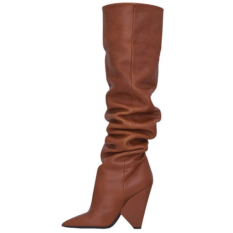 Pointed-toe Folds Profiled Heel Over the Knee Boots Women's One-step Sleeves Are Thinner - InspiredGrabs.com