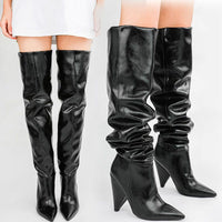 Thumbnail for Pointed-toe Folds Profiled Heel Over the Knee Boots Women's One-step Sleeves Are Thinner - InspiredGrabs.com