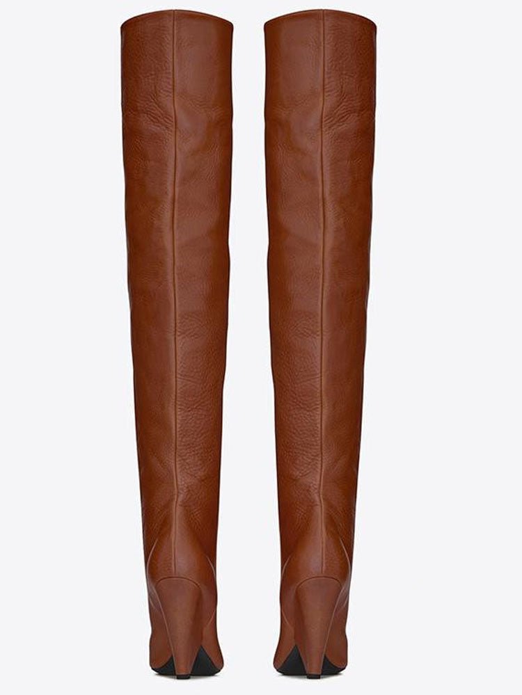 Pointed-toe Folds Profiled Heel Over the Knee Boots Women's One-step Sleeves Are Thinner - InspiredGrabs.com