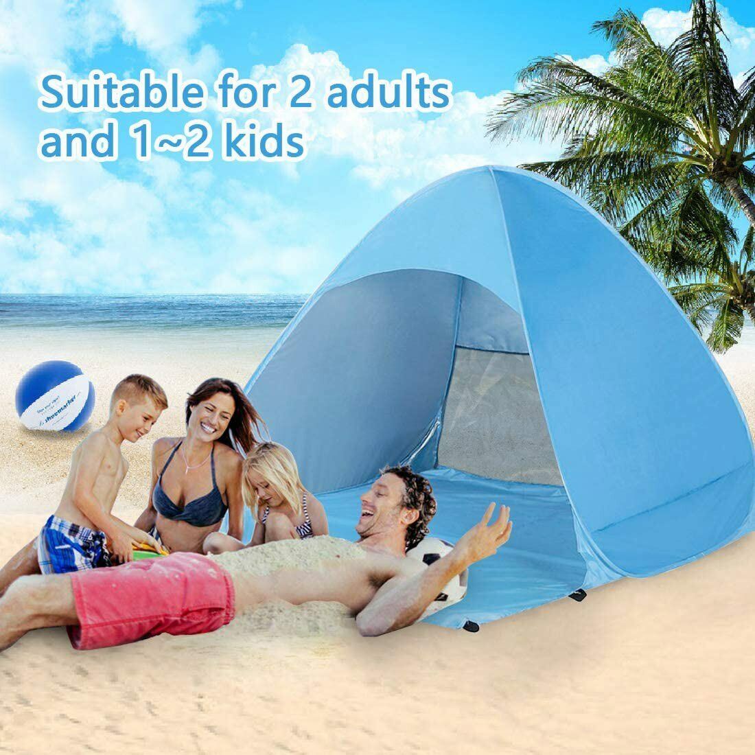 Pop Up Beach Tent for 1-3 Persons Rated UPF for UV Sun Protection Waterproof - InspiredGrabs.com