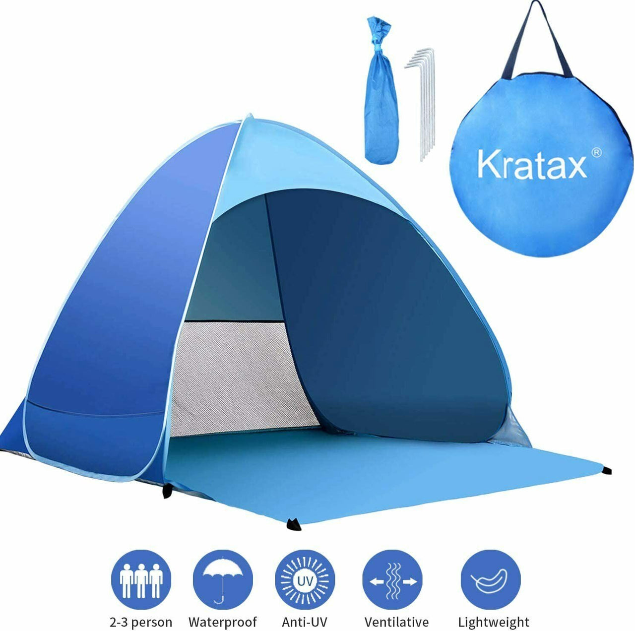 Pop Up Beach Tent for 1-3 Persons Rated UPF for UV Sun Protection Waterproof - InspiredGrabs.com