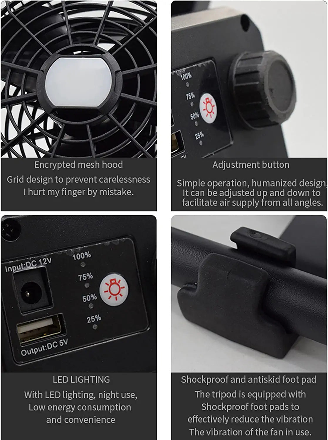 12V Camping Fan with LED Lights Exterior Large Cooling Desk Fans with 5200Ah Battery for Tourism Emergency Outages - InspiredGrabs.com