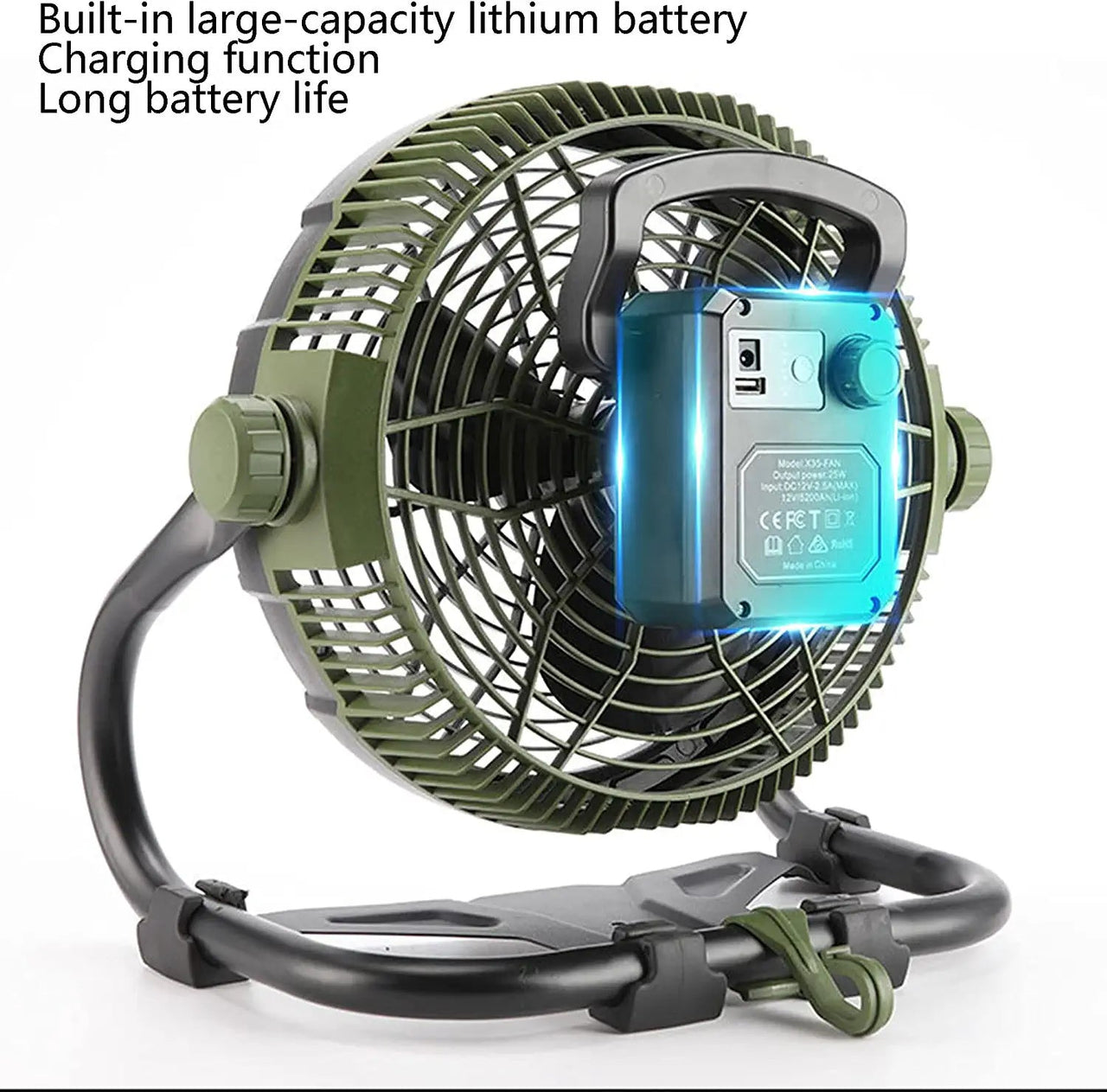 12V Camping Fan with LED Lights Exterior Large Cooling Desk Fans with 5200Ah Battery for Tourism Emergency Outages - InspiredGrabs.com