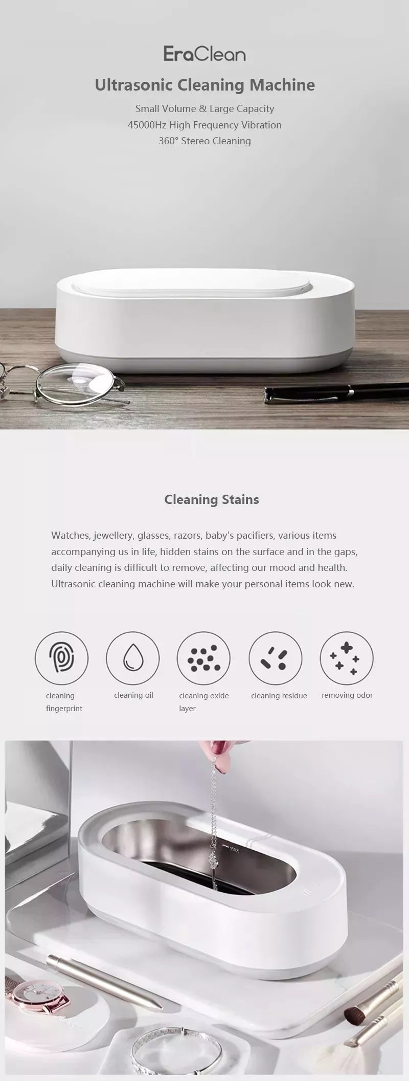 Clean Ultrasonic Cleaner Portable 45000Hz High-frequency Vibration Cleaning Machine Jewelry Glasses Watch Cleaning - InspiredGrabs.com