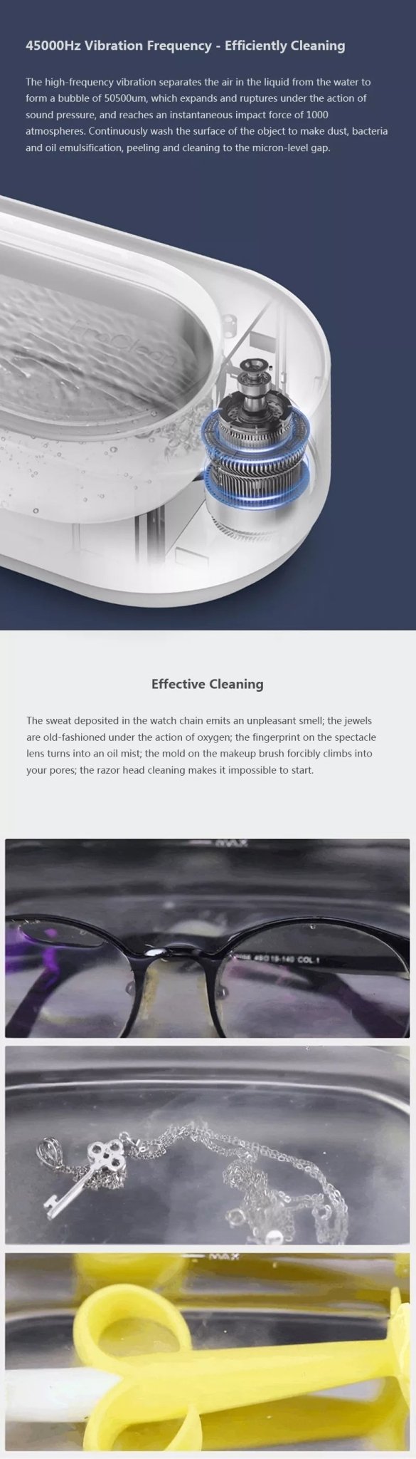 Clean Ultrasonic Cleaner Portable 45000Hz High-frequency Vibration Cleaning Machine Jewelry Glasses Watch Cleaning - InspiredGrabs.com