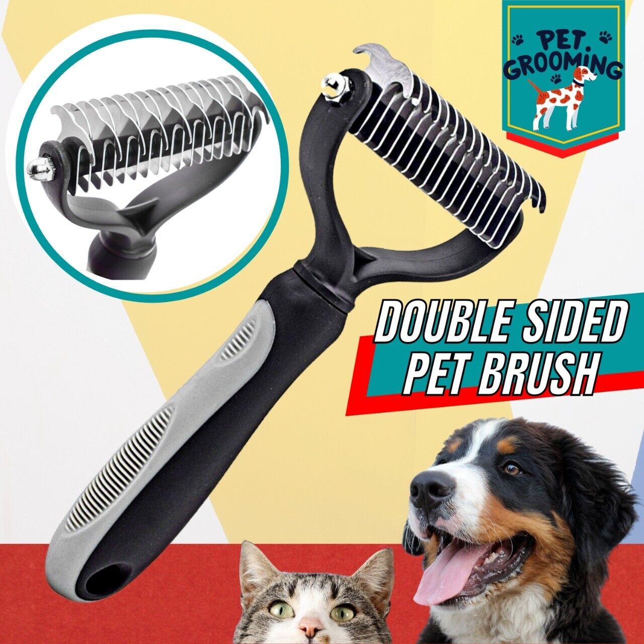 Professional Pet Grooming Tool 2 Sided Undercoat Dog Cat Shedding Comb Brush Pet - InspiredGrabs.com