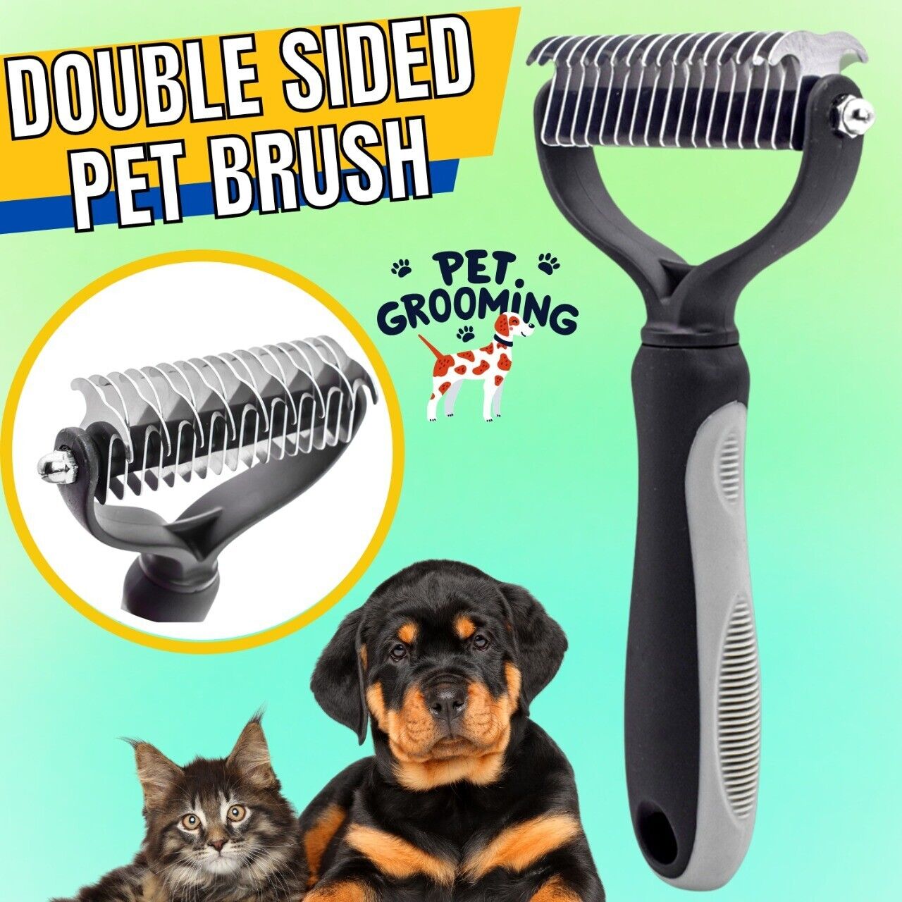 Professional Pet Grooming Tool 2 Sided Undercoat Dog Cat Shedding Comb Brush Pet - InspiredGrabs.com