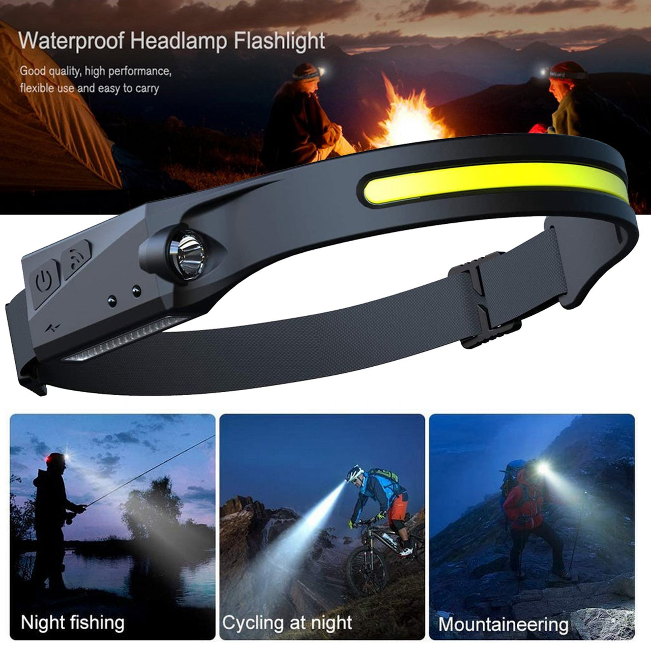 COB LED Induction Riding Headlamp Flashlight USB Rechargeable Waterproof Camping Headlight with All Perspectives Hunting Light - InspiredGrabs.com