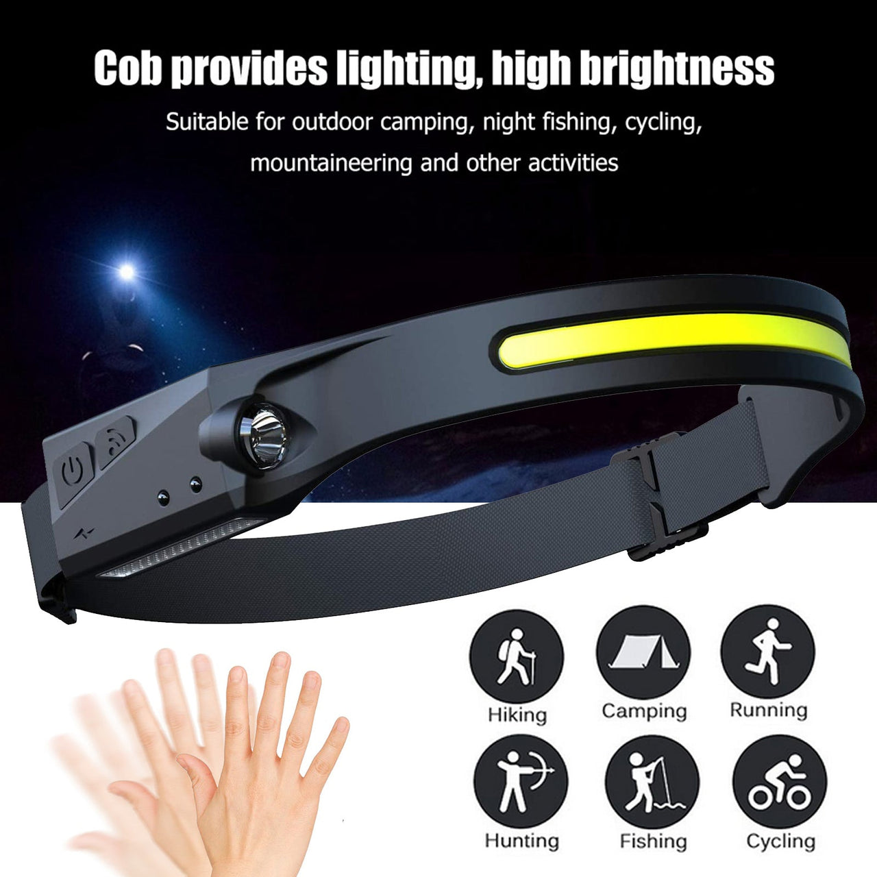 COB LED Induction Riding Headlamp Flashlight USB Rechargeable Waterproof Camping Headlight with All Perspectives Hunting Light - InspiredGrabs.com