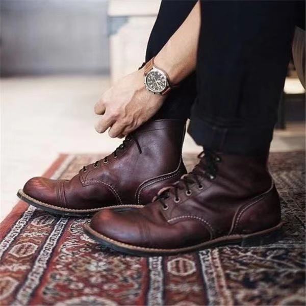 Retro Thin Belt Buckle Thick Heel Men's Short Boots - InspiredGrabs.com