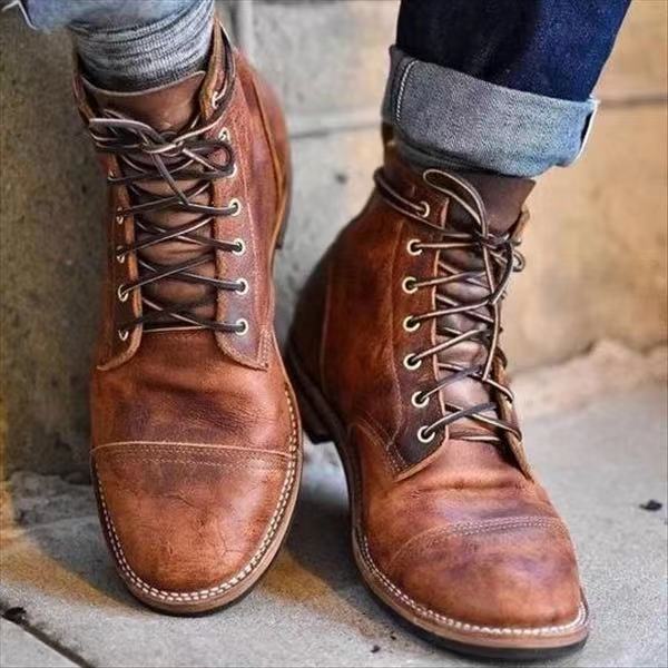 Retro Thin Belt Buckle Thick Heel Men's Short Boots - InspiredGrabs.com