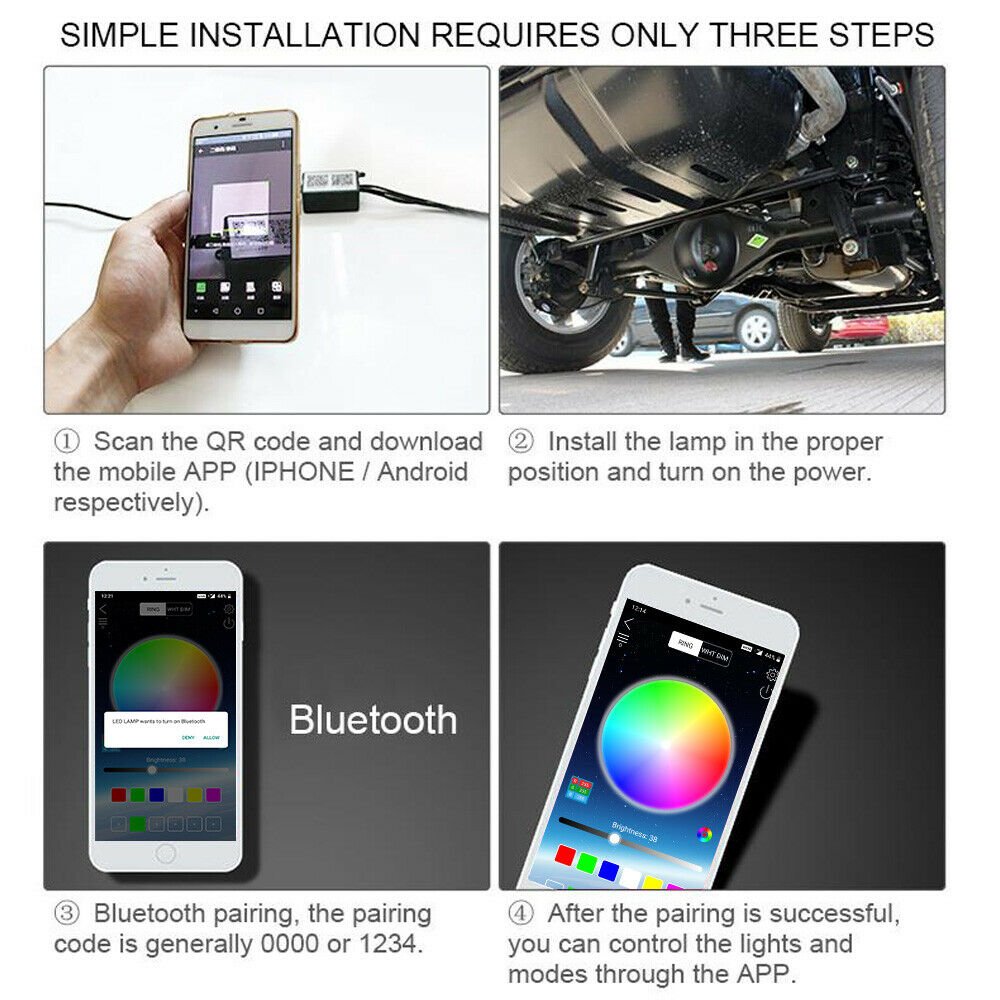 Car Underglow Light Flexible Strip LED Underbody Lights Remote APP Control Car Led Neon Light RGB Decorative Atmosphere Lamp - InspiredGrabs.com