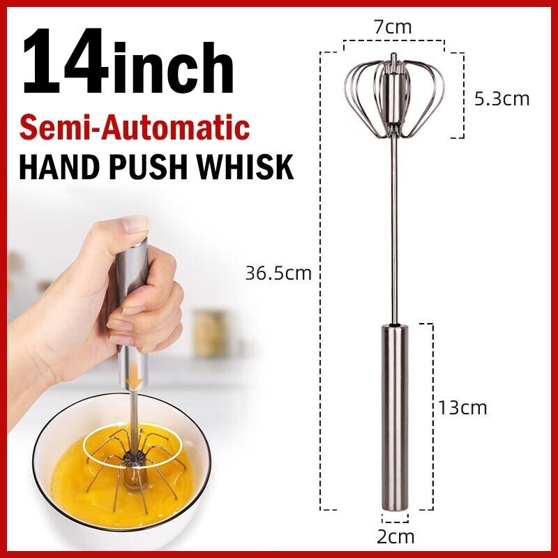 Semi-automatic Egg Whisk Hand Push Egg Beater Stainless Steel Blender Mixer Whisk - InspiredGrabs.com