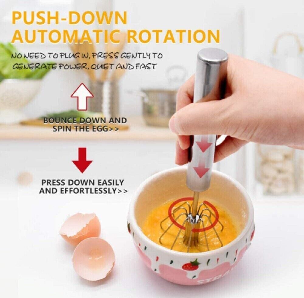 Semi-automatic Egg Whisk Hand Push Egg Beater Stainless Steel Blender Mixer Whisk - InspiredGrabs.com