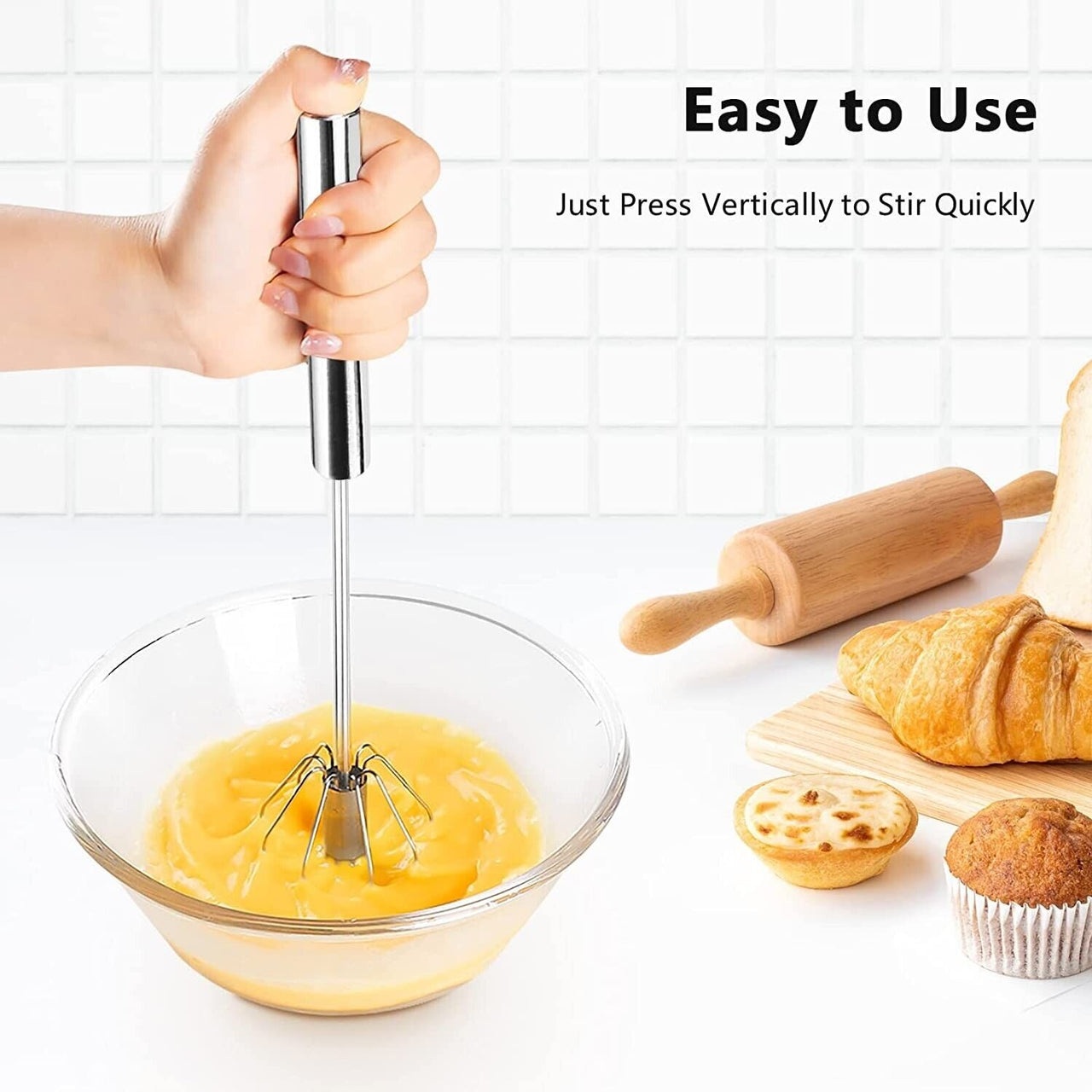 Semi-automatic Egg Whisk Hand Push Egg Beater Stainless Steel Blender Mixer Whisk - InspiredGrabs.com