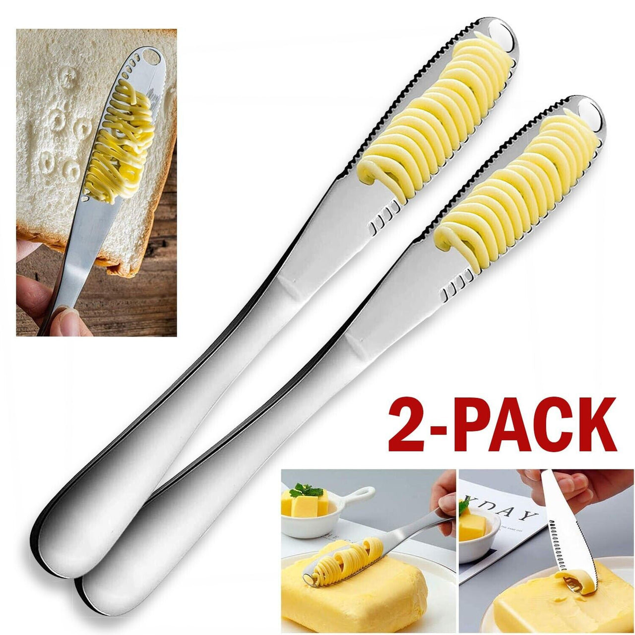 2-pack Stainless Steel Butter Spreader Knife Butter Curler Spreader Butter Knife - InspiredGrabs.com