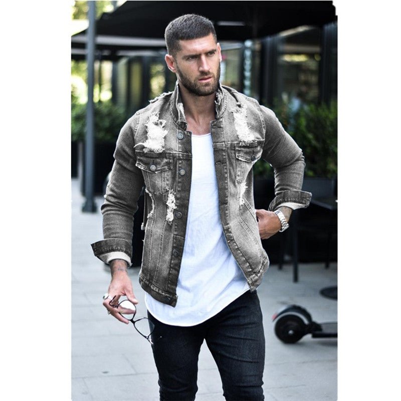 Sleek Denim Jacket with Lapel Collar and Stylish Slim Pockets - InspiredGrabs.com