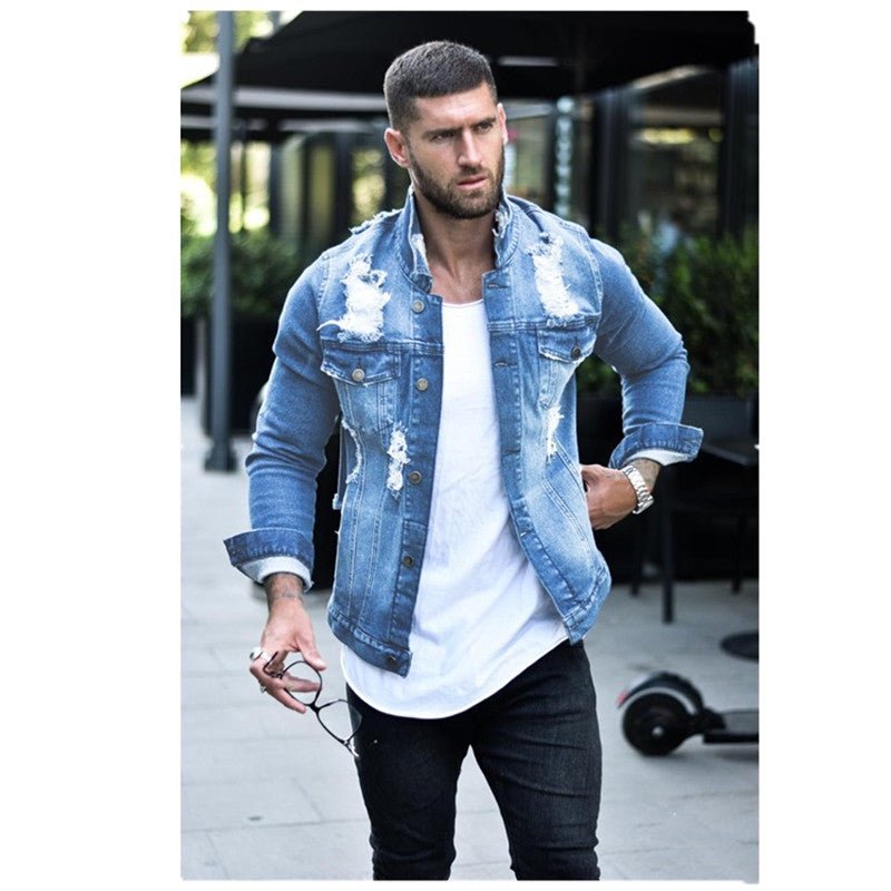 Sleek Denim Jacket with Lapel Collar and Stylish Slim Pockets - InspiredGrabs.com